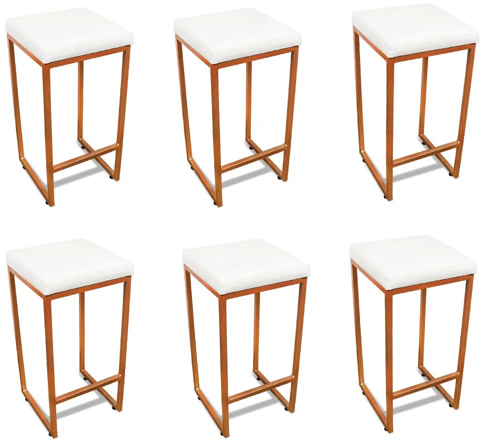 Banqueta Alta para Cozinha Industrial Kit 6 Nick Bronze e Sintético D03 - D'Rossi - Branco