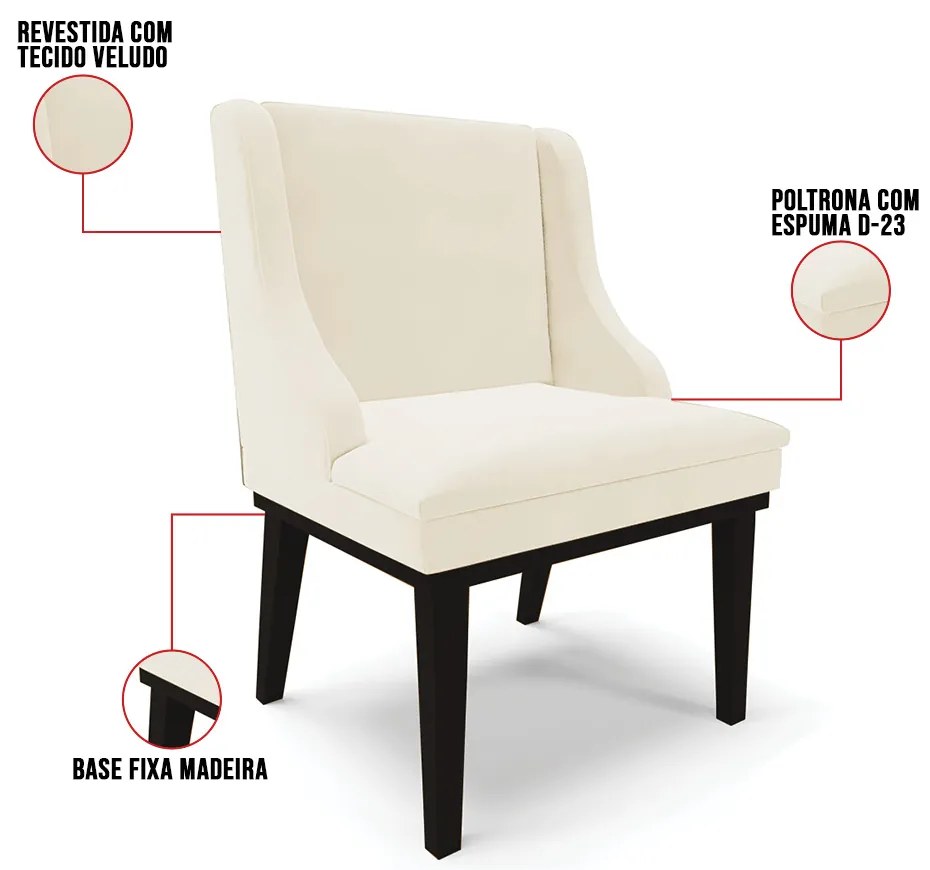 Cadeira de Jantar Liz Veludo Base Fixa Madeira Preto D03 - D'Rossi - Bege