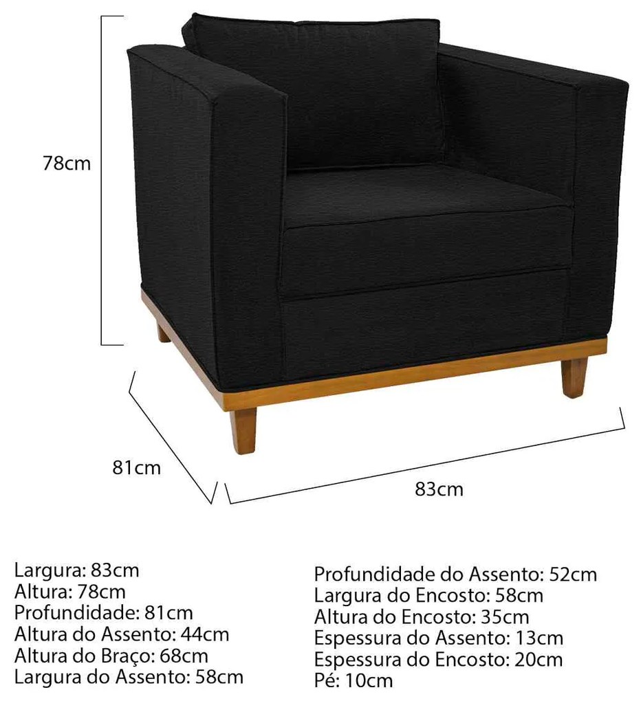 Poltrona Decorativa Europa Corano Preto ADJ Decor