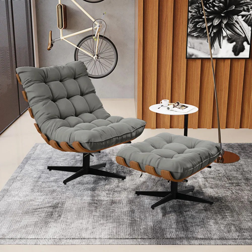 Puff Giratório Costela Suede Base Giratória Preto - D'Rossi - Grafite