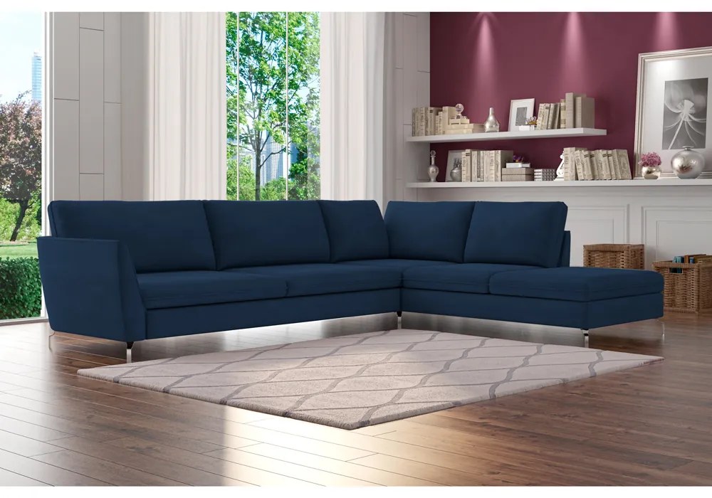 Sofá de Canto Chaise Direito 287 cm Olívia Suede Azul G52 - Gran Belo
