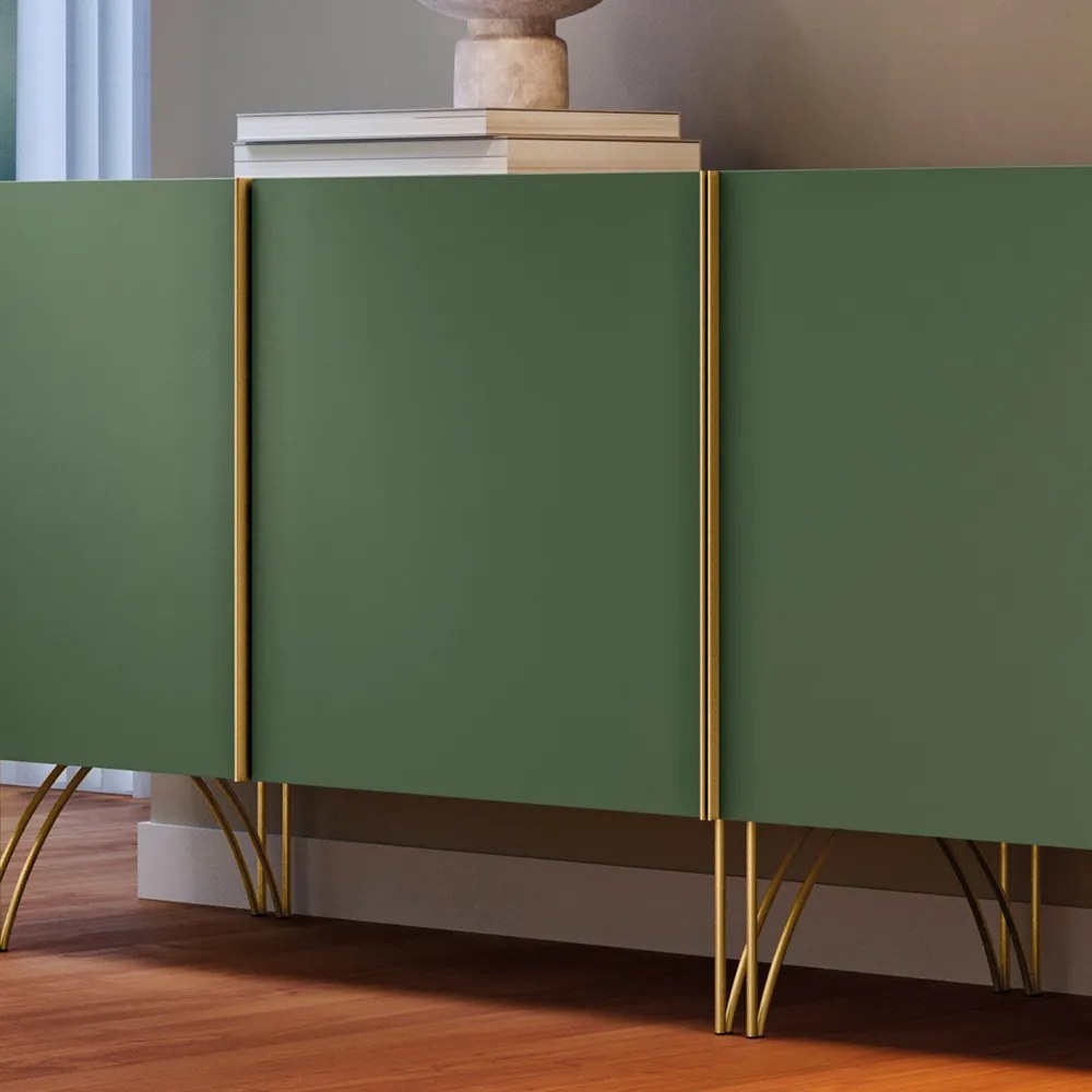Aparador Buffet Pé em Aço Dourado 220 cm Anabelle Verde Pistache H01 - D'Rossi