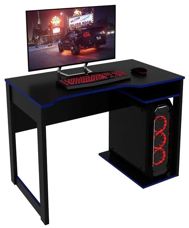 Mesa Gamer Escrivaninha Home Office Nicho Preto Azul