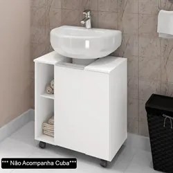 Gabinete Para Banheiro 55cm 1 Porta Com Rodízios Pequin Branco - Becha