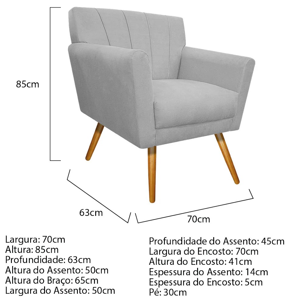 Poltrona Laura Pés Palito Mel Suede Branco - ADJ Decor