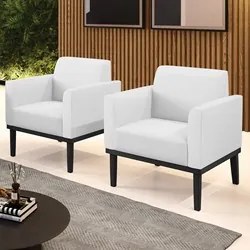 Poltrona Base Madeira Preto Kit 2 Maressa Sintético Branco - Ibiza