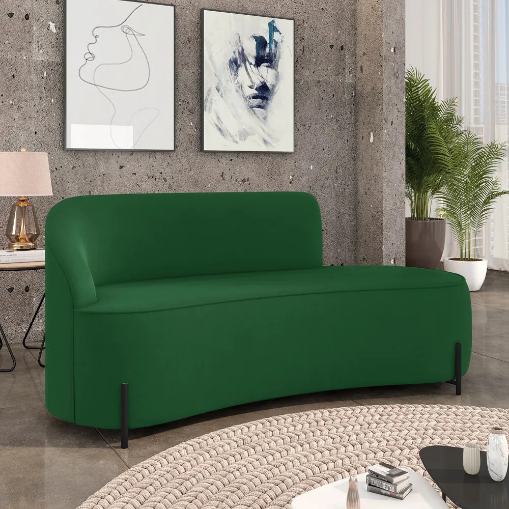 Sofá 3 Lugares Orgânico 180cm Pé Ferro Preto Morgan Suede D03 - D'Rossi - Verde