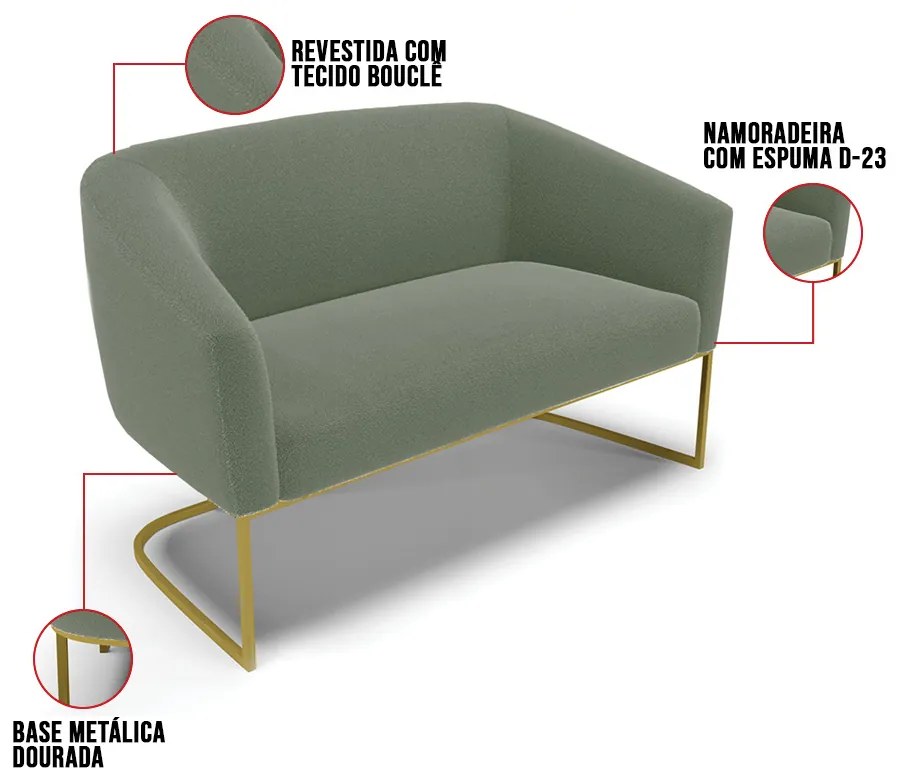 Sofá Namoradeira e Poltrona Industrial Dourado Stella Bouclê D03 - D'Rossi - Verde Pistache