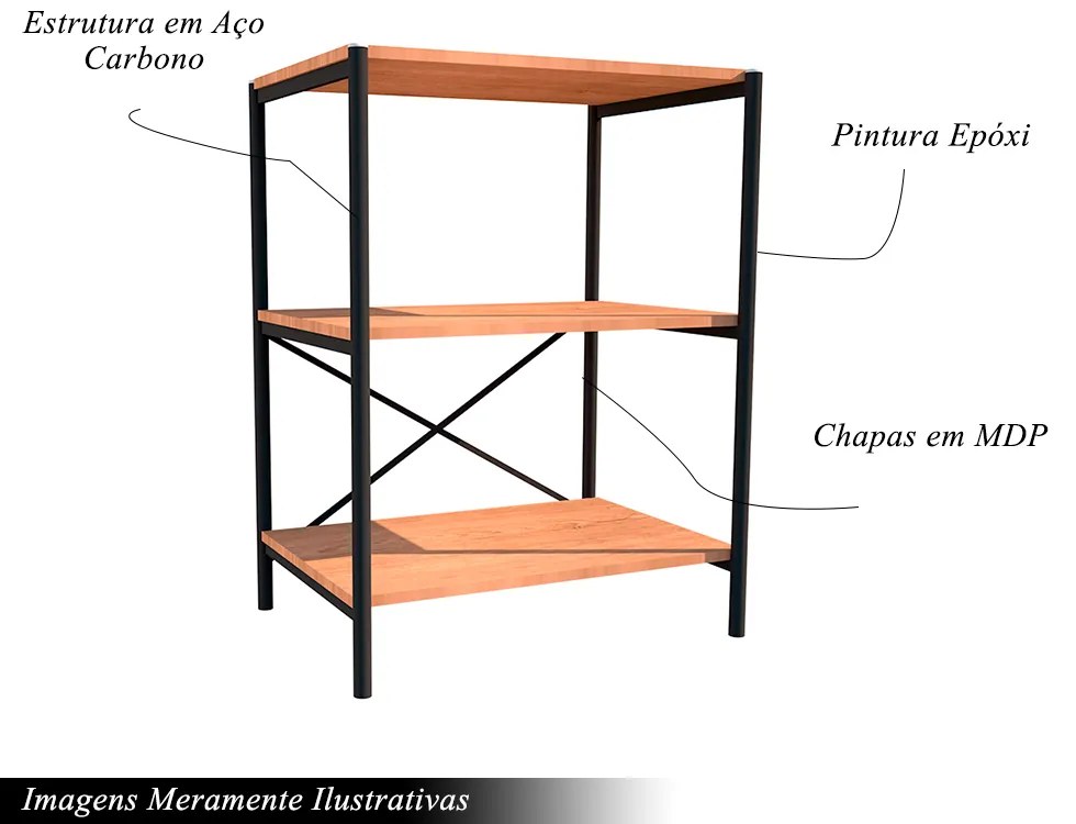 Sapateira Industrial Multiuso Basilico 3 Prateleiras Preto/Demolição G79 - Gran Belo