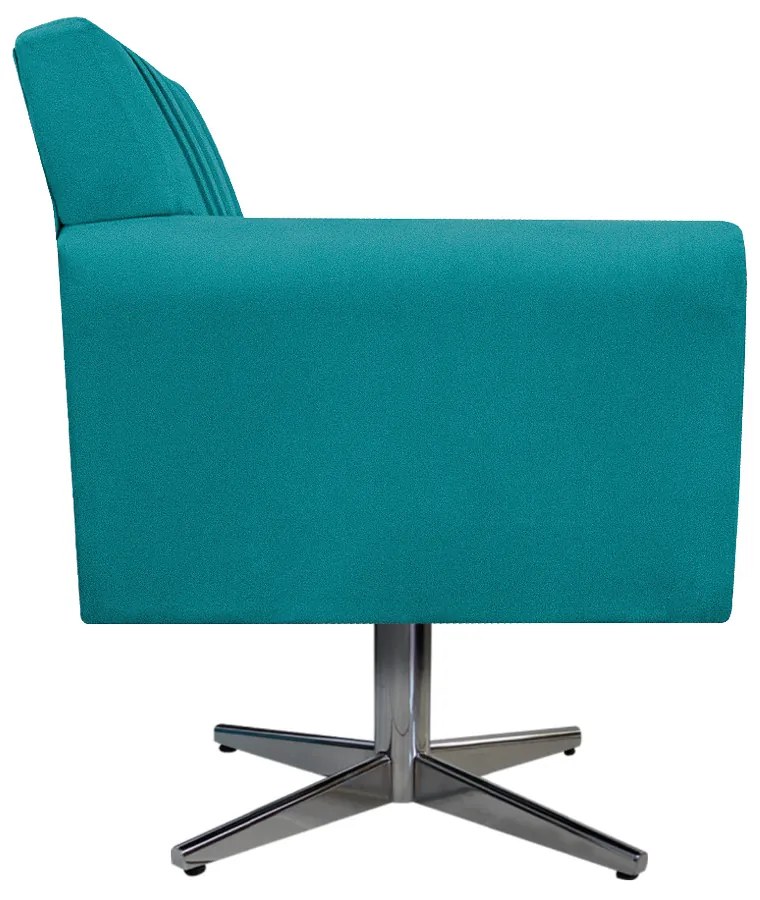Poltrona Laura Base Giratória de Metal Suede Azul Turquesa - ADJ Decor
