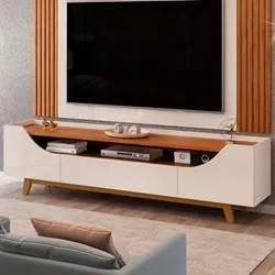 Rack Para Sala Bancada de TV 75 Pol 219cm Pés Madeira Giulia D04 Off W