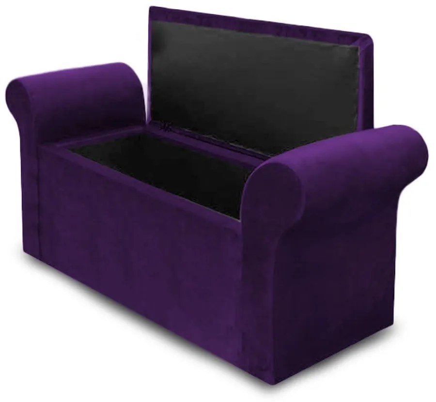 Recamier Calçadeira Baú Miami Veludo Roxo - Simbal - Violeta escuro