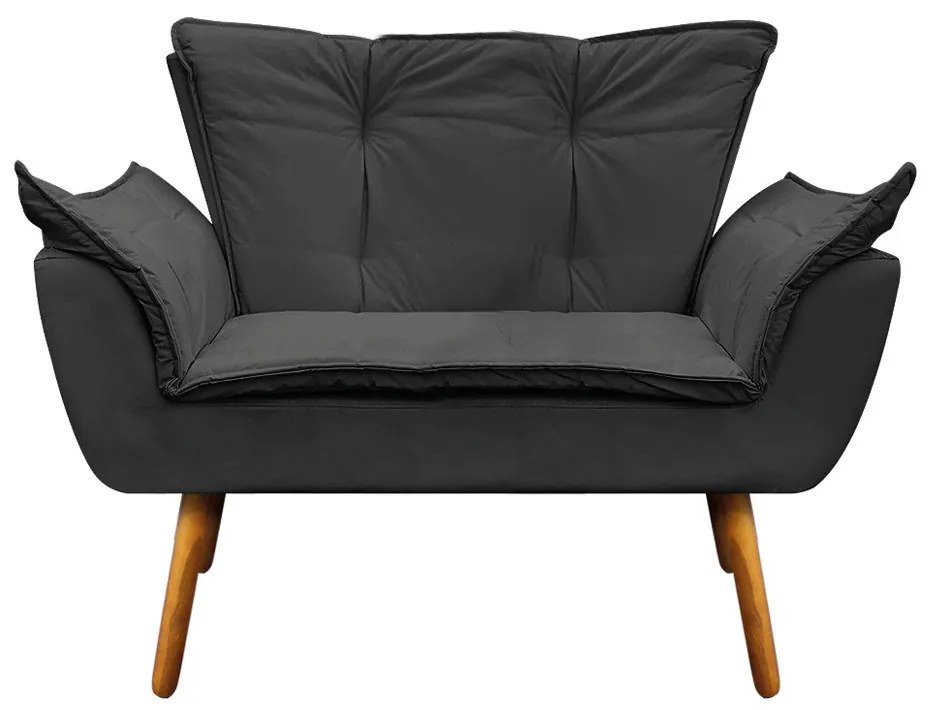 Namoradeira e 2 Poltronas Pé Palito Castanho Opala Corino D03 - D'Rossi - Preto