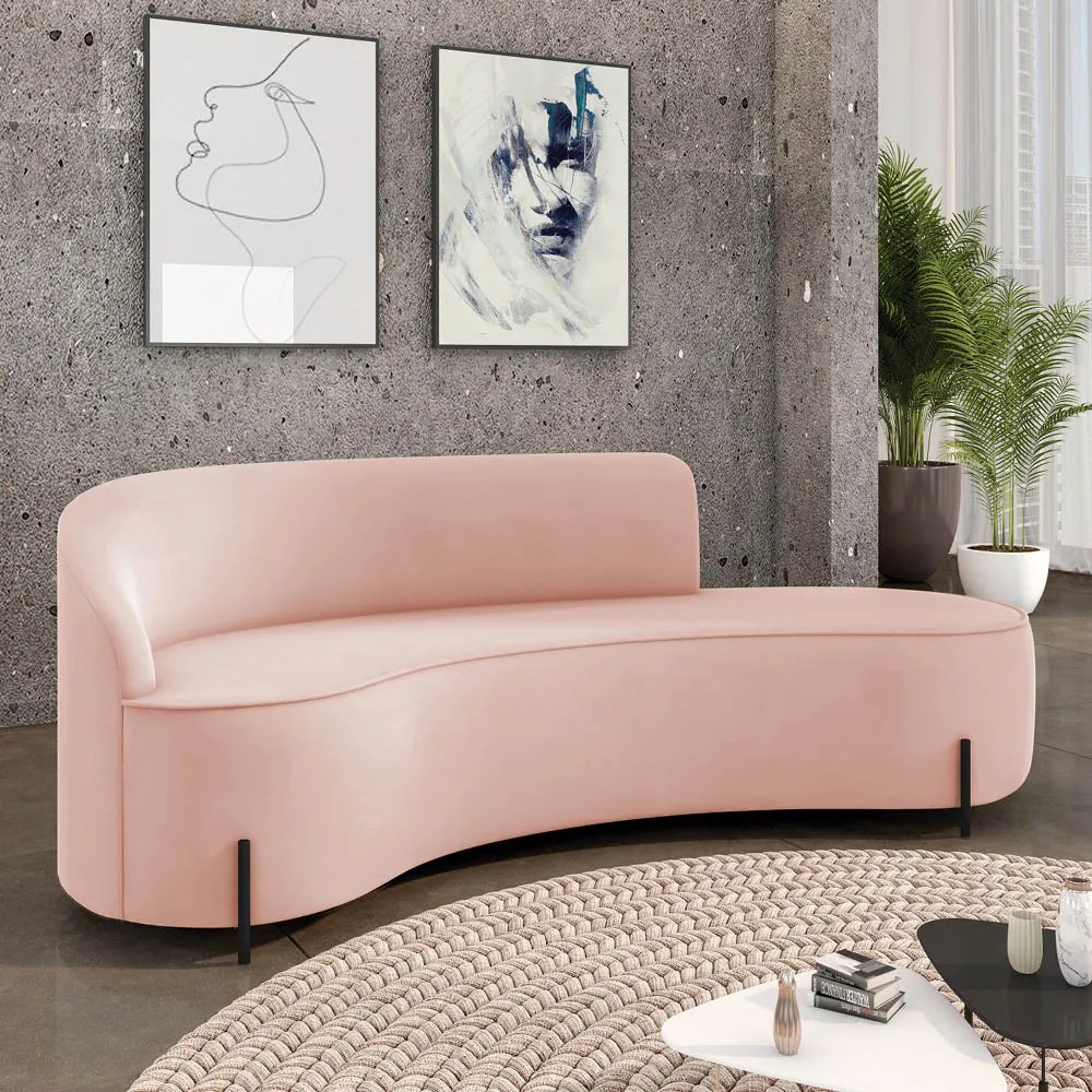 Sofá 4 Lugares Orgânico 220cm Pé Ferro Preto Morgan Veludo D03 - D'Rossi - Rose