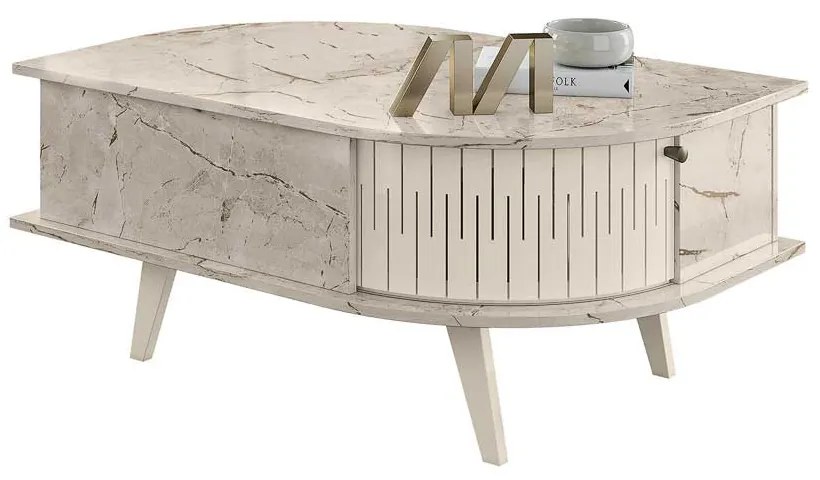 Mesa de Centro Decorativa Marion MDP 2 Portas Deslizantes Calacata/OffWhite G97 - Gran Belo