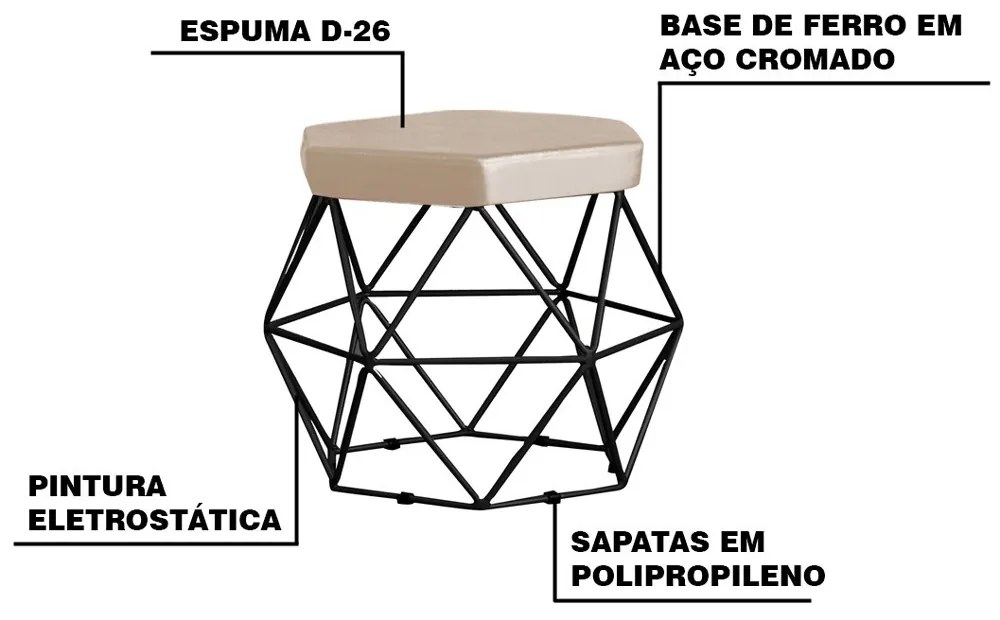 Kit 2 Puff Decorativo Base Preta Elsa Veludo Bege G41 - Gran Belo
