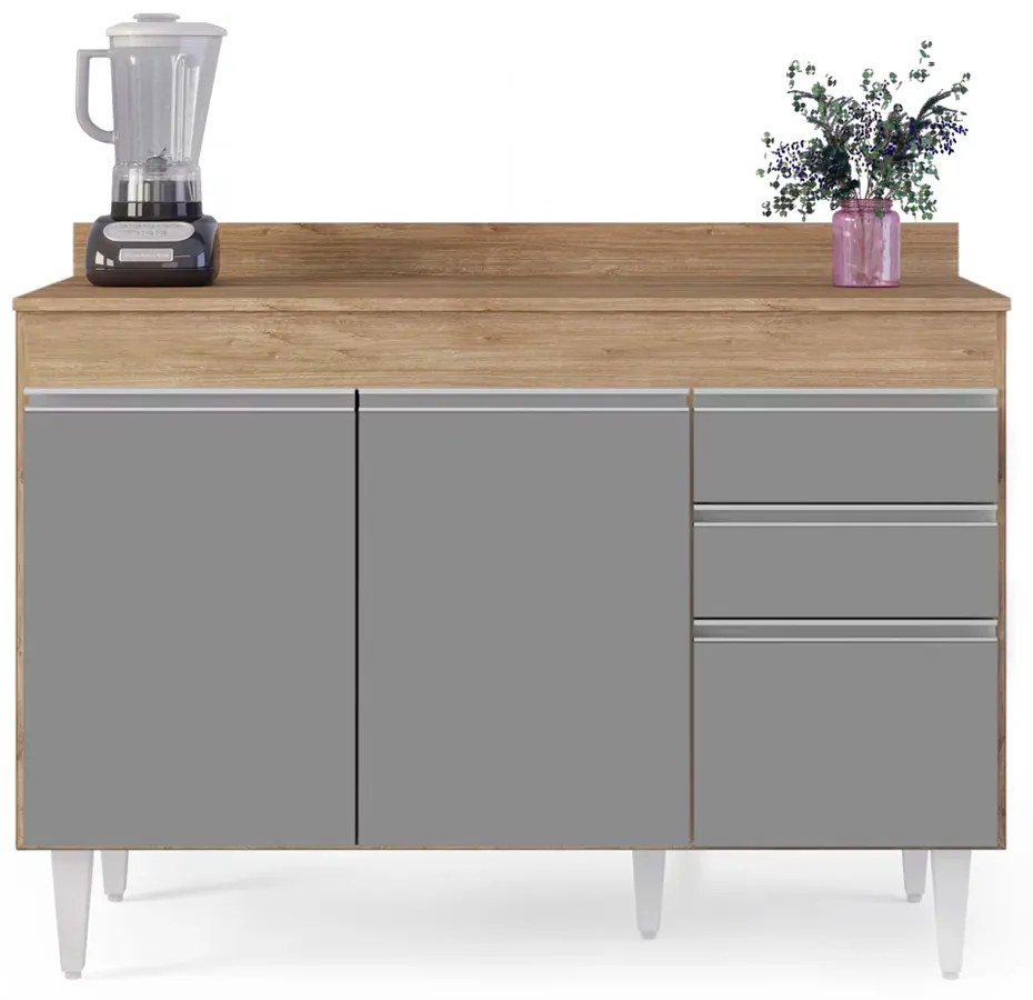 Balcão de Cozinha Lavanderia com Tampo 02 Gavetas Beth 120 cm L06 - D'Rossi - Castanho e Cinza