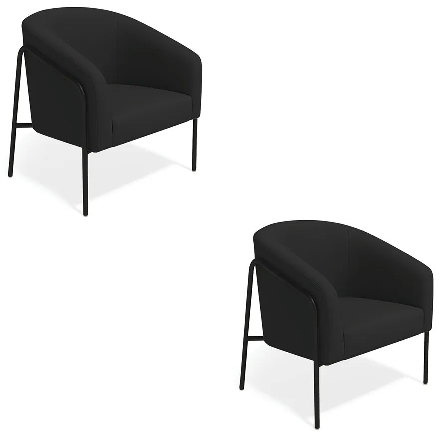 Poltrona Sala Industrial Alta Preto Kit 2 Stella Suede D03 - D'Rossi - Preto