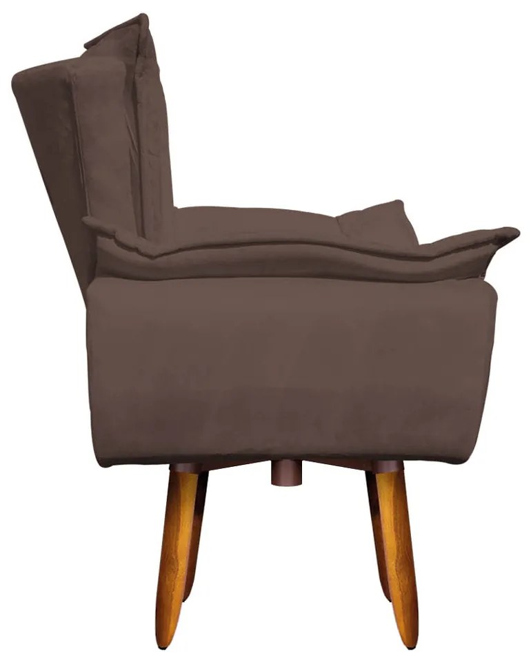 Kit Poltrona Opala Com Puff Opala Suede Base Giratoria Pés Palito D03 - D'Rossi - Marrom