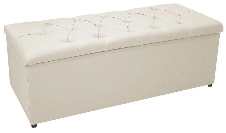 Kit Cabeceira e Calçadeira Baú Estofada Mel 140 cm Casal Com Capitonê Corano Bege - ADJ Decor