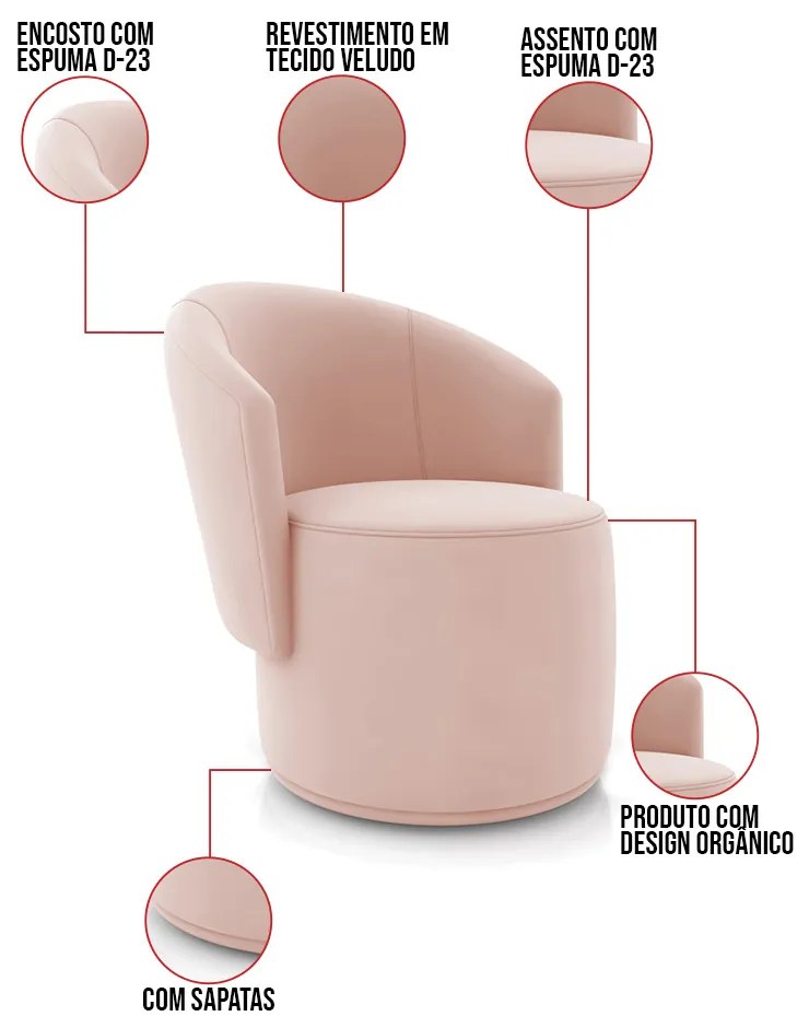 Poltrona Decorativa Orgânica Fixa para Sala Kit 2 Malu Veludo Rosê M11 - D'Rossi