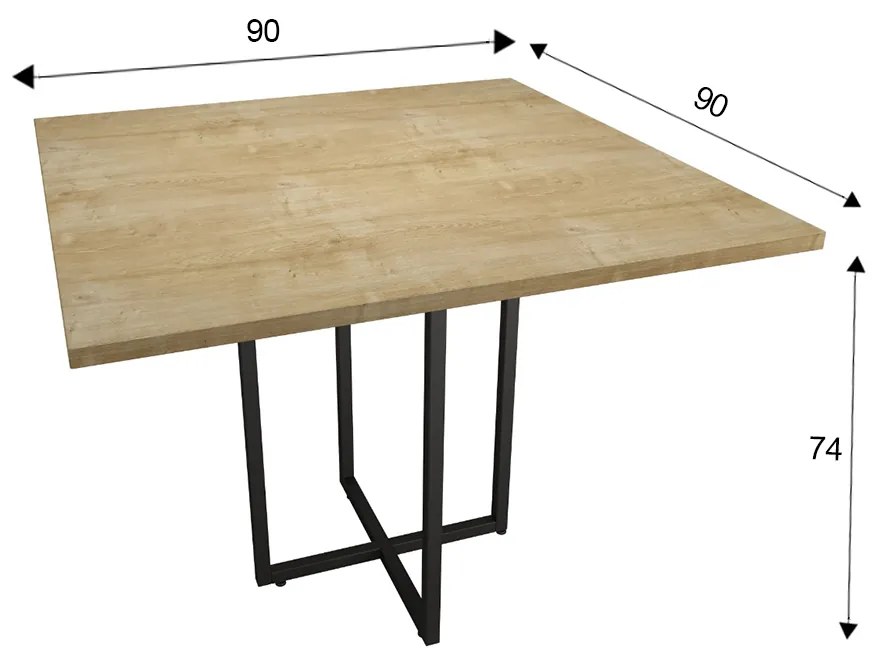 Mesa de Jantar 04 Lugares Jade 90 cm Natural Base Metálica Industrial Preto - D'Rossi