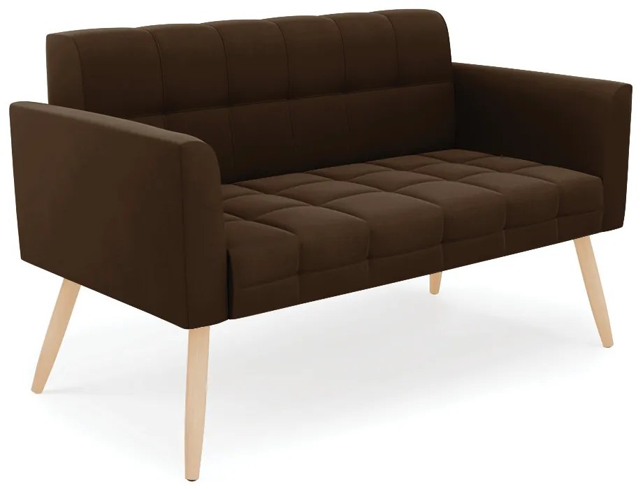 Kit 1 Sofá Namoradeira e 2 Poltronas Elisa Suede Pés Palito Natural - D'Rossi - Marrom