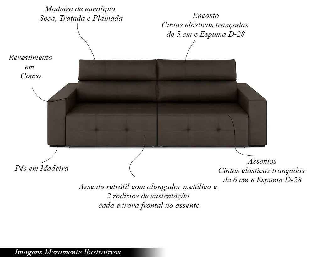 Sofá Retrátil 4 Lugares 264cm 2 Módulos Nero Couro Marrom G52 - Gran Belo