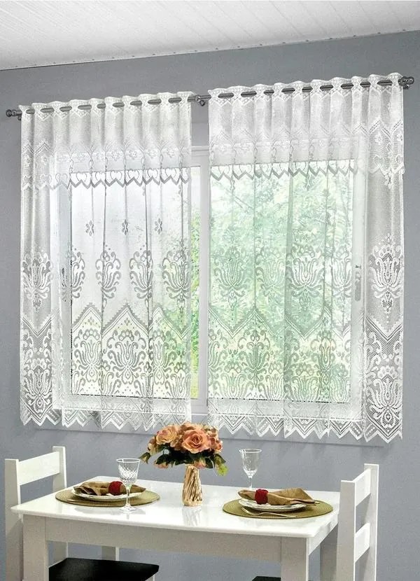 Cortina para Cozinha Renda Branca 235x150 cm
