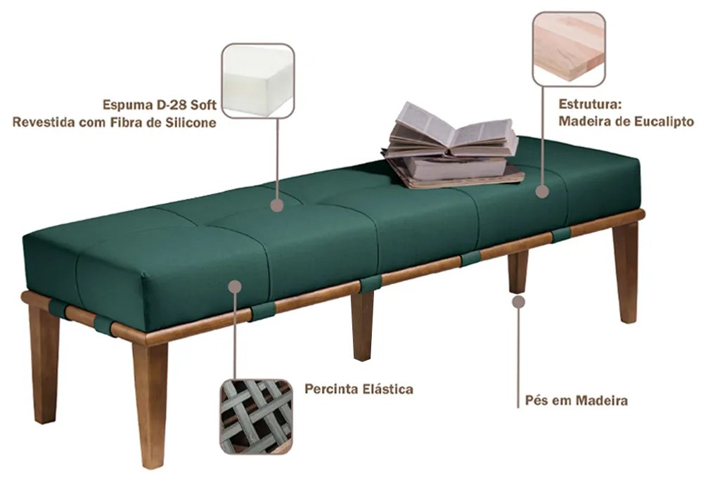 Recamier Decorativo 160cm Martínez Veludo Pés Madeira Verde/Mel G62 - Gran Belo