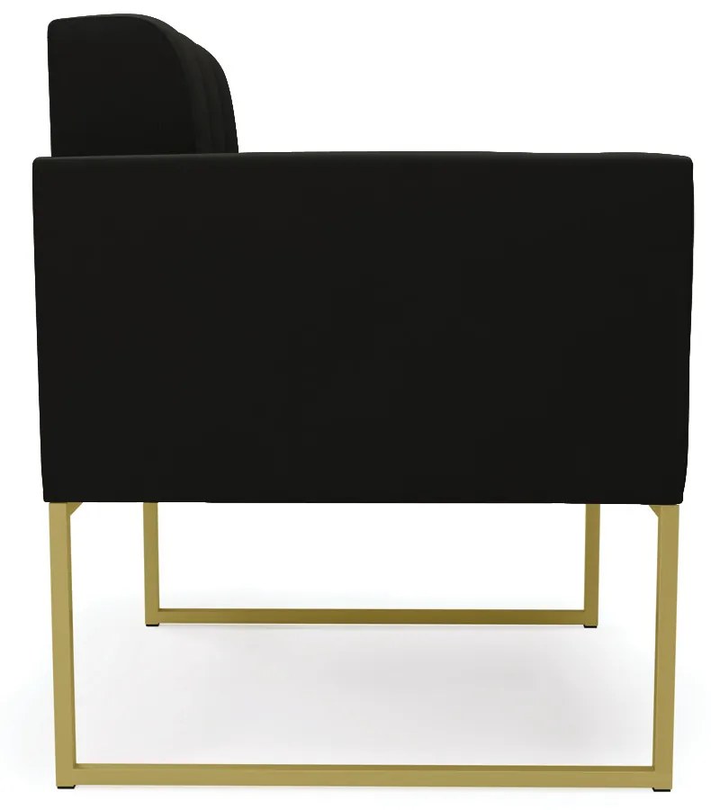 Kit 1 Sofá Namoradeira e 1 Poltrona Elisa Suede Base Metálica Industrial Dourado - D'Rossi - Preto