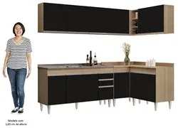 Armário de Cozinha Modulado de Canto 6 Peças CP33 com Pia Inox Castanh