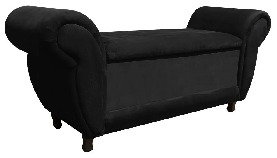 Kit 02 Recamier com Baú Itália Namoradeira Calçadeira Suede - D'Rossi - Preto