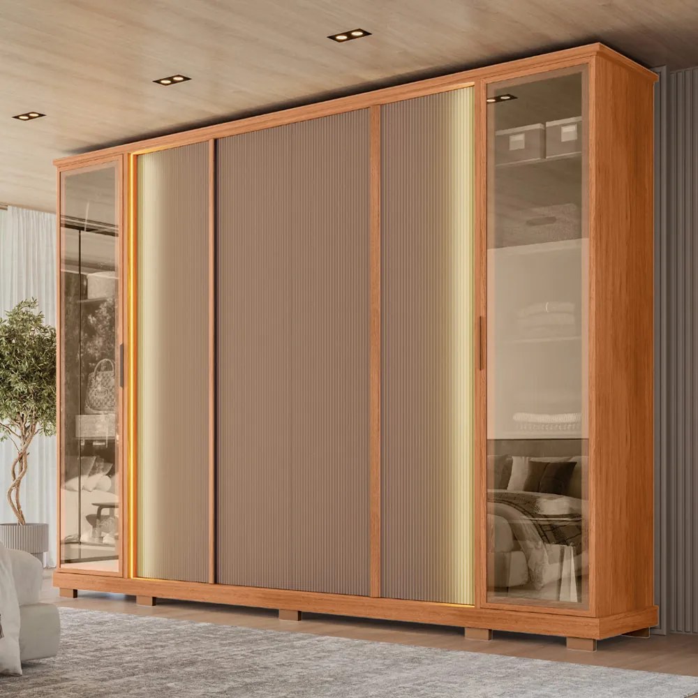 Guarda Roupa Estância Casal Ripado com 6 Portas e 4 Gavetas MDF  Freijo/Sued G11- Gran Belo