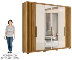 Guarda Roupa Casal com Espelho 6 Portas 260cm Gaia Z17 Freijó/Off Whit