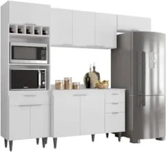 Armário de Cozinha Com Tampo CP04 250cm Pérola Branco Z34     - Mpozen