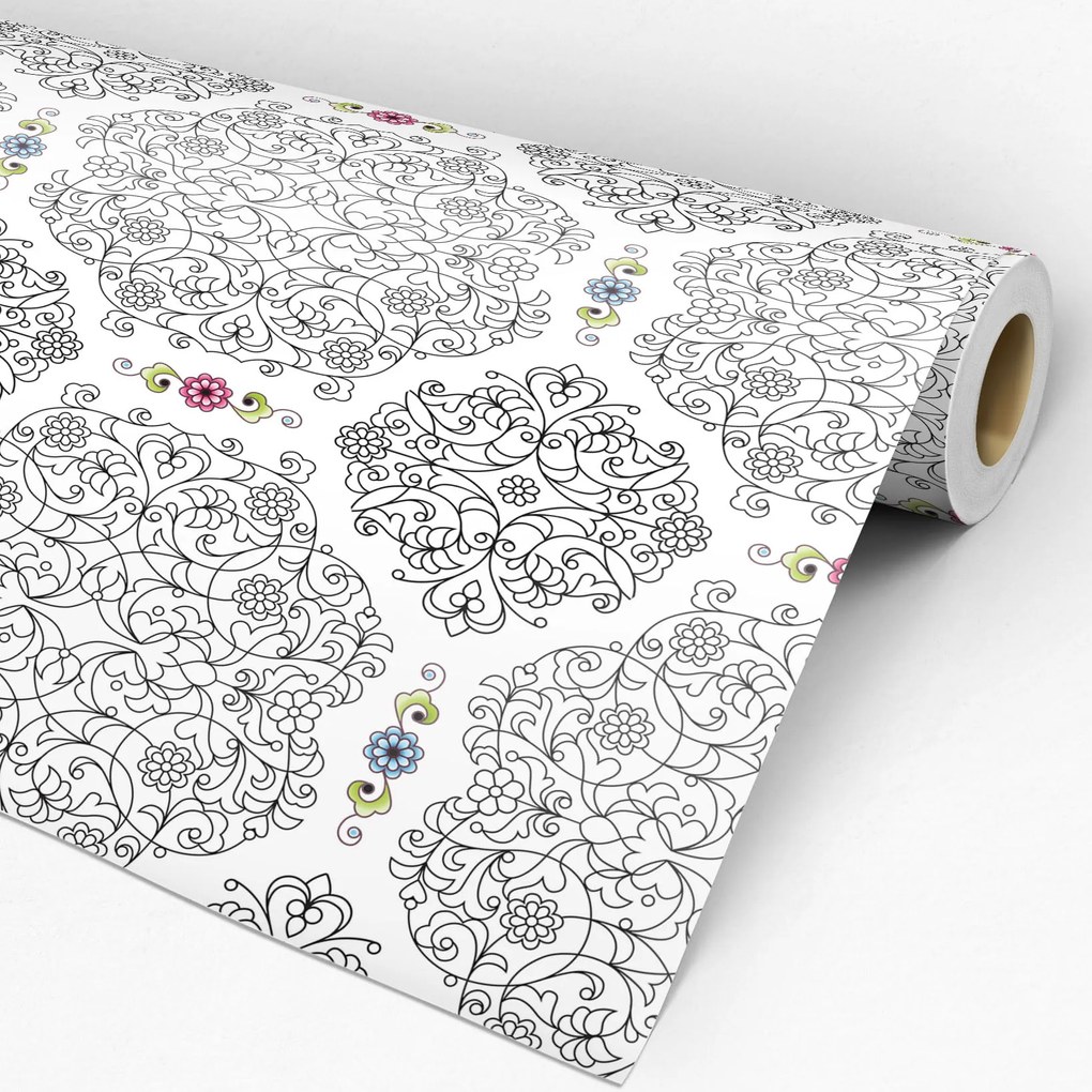 Papel de Parede arabesco preto e branco com detalhes