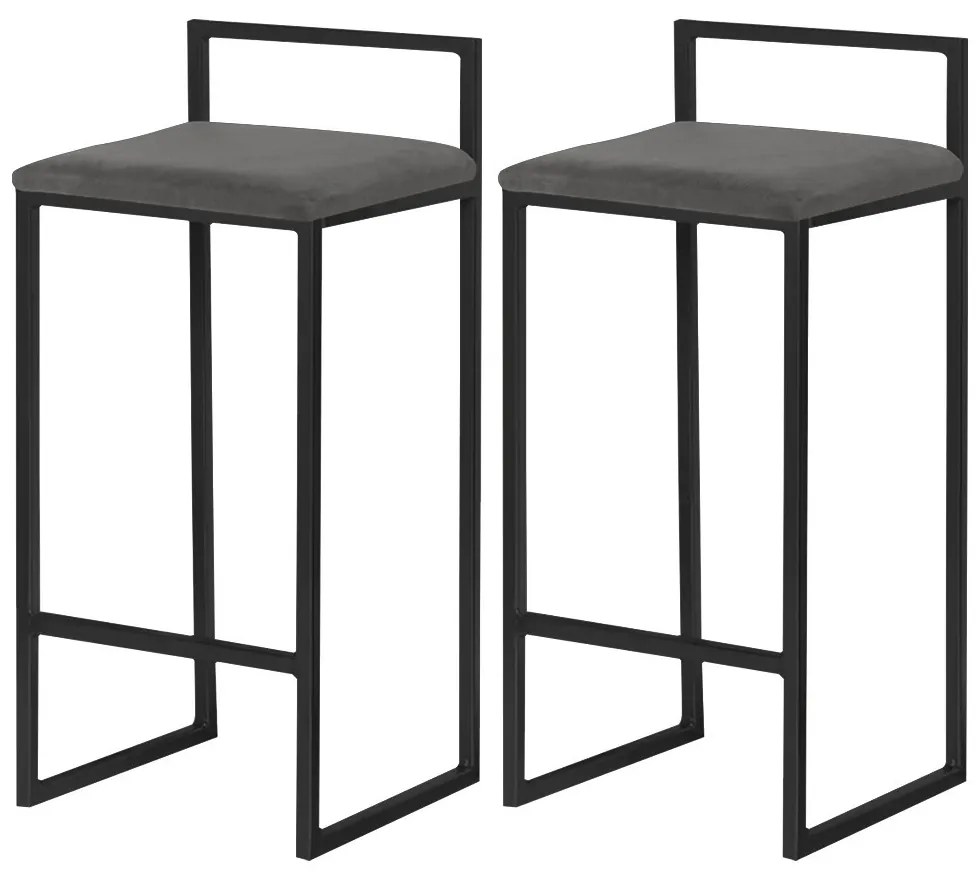 Kit 2 Banquetas Decorativa Jasmine Base Preto Suede Cinza G41 - Gran Belo