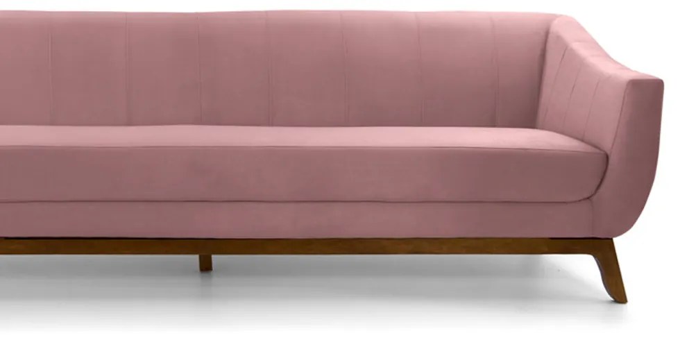 Sofá 3 Lugares Odeon D07 230cm Base Madeira Veludo Rosa - D'Rossi