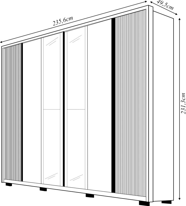 Guarda Roupa Santi Ripado com 6 Portas e 2 Espelhos 4 Gavetas em MDF Freijo/OffWhite G11 - Gran Belo
