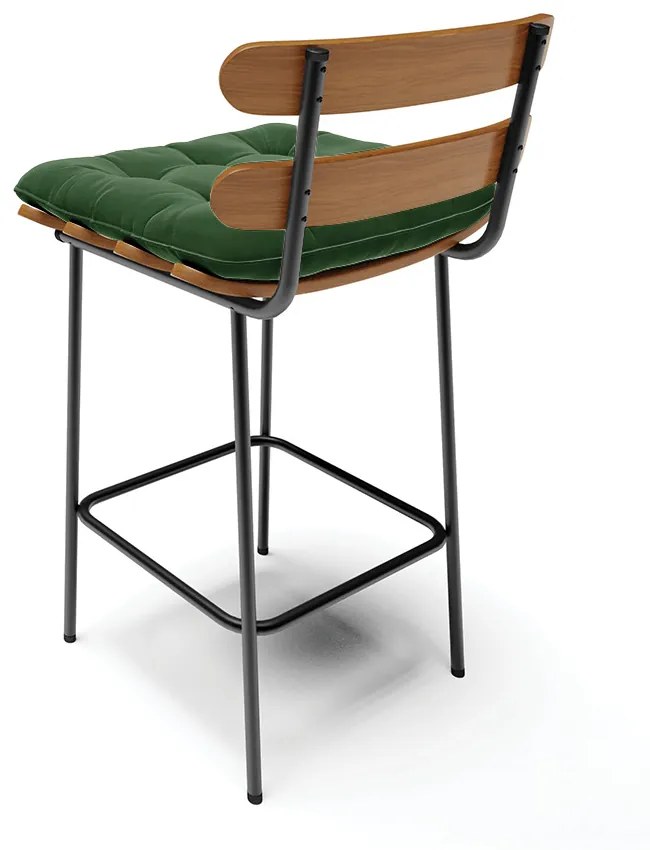 Banqueta Costela Suede Base Metálica Preto - DRossi - Verde