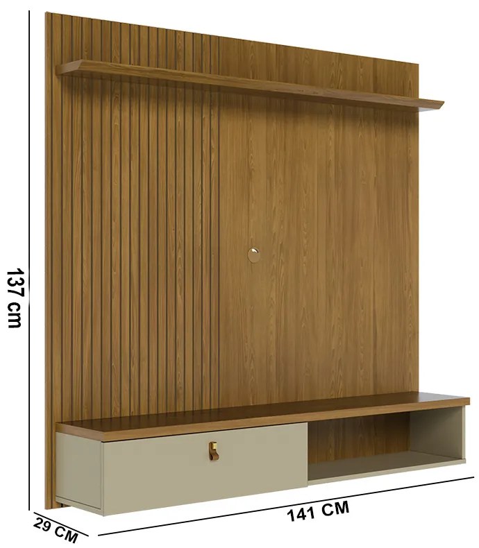 Painel TV 55 Pol 141cm Bancada Suspensa para Sala Seluna M20 - D'Rossi - Cumaru e Opala