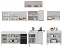Armário de Cozinha Modulado de Canto 7 Peças CP22 Balcão sem Tampo Bra