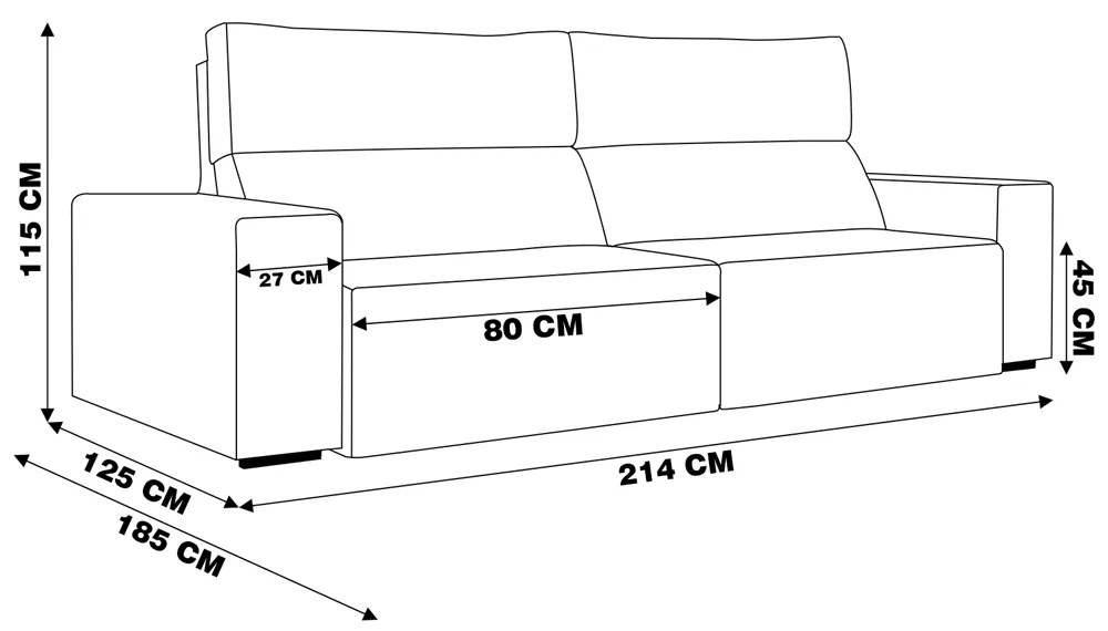 Sofá Retrátil 214 cm Sala de Estar Leonel Suede Bege G52 - Gran Belo