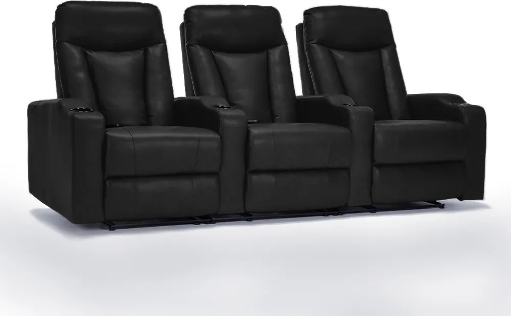 Poltrona Sala de Cinema 3 Lugares Califórnia Aquecimento Massagem Reclinável Manual PU Preto G94 - Gran Belo