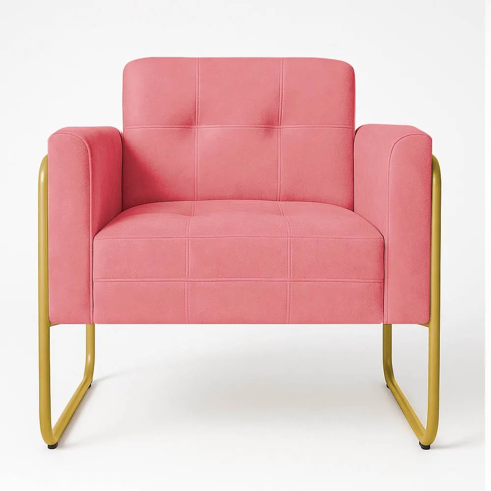 Poltrona Sala Industrial Alta Tubo Dourado Elisa Suede D03 - D'Rossi - Rose