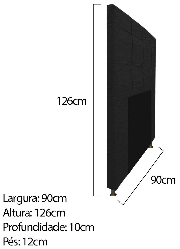 Kit Cabeceira e Calçadeira Baú Estofada Mel 90 cm Solteiro Com Capitonê Corano Preto - ADJ Decor