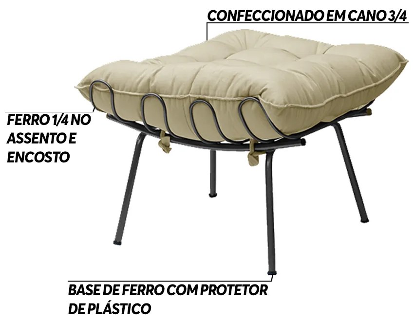 Puff Decorativo Sala de Estar Abel Pés Preto Veludo Bege G41 - Gran Belo