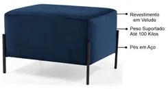 Kit 2 Puffs Decorativos 60cm Base Aço Status C-304 Veludo Azul Marinho