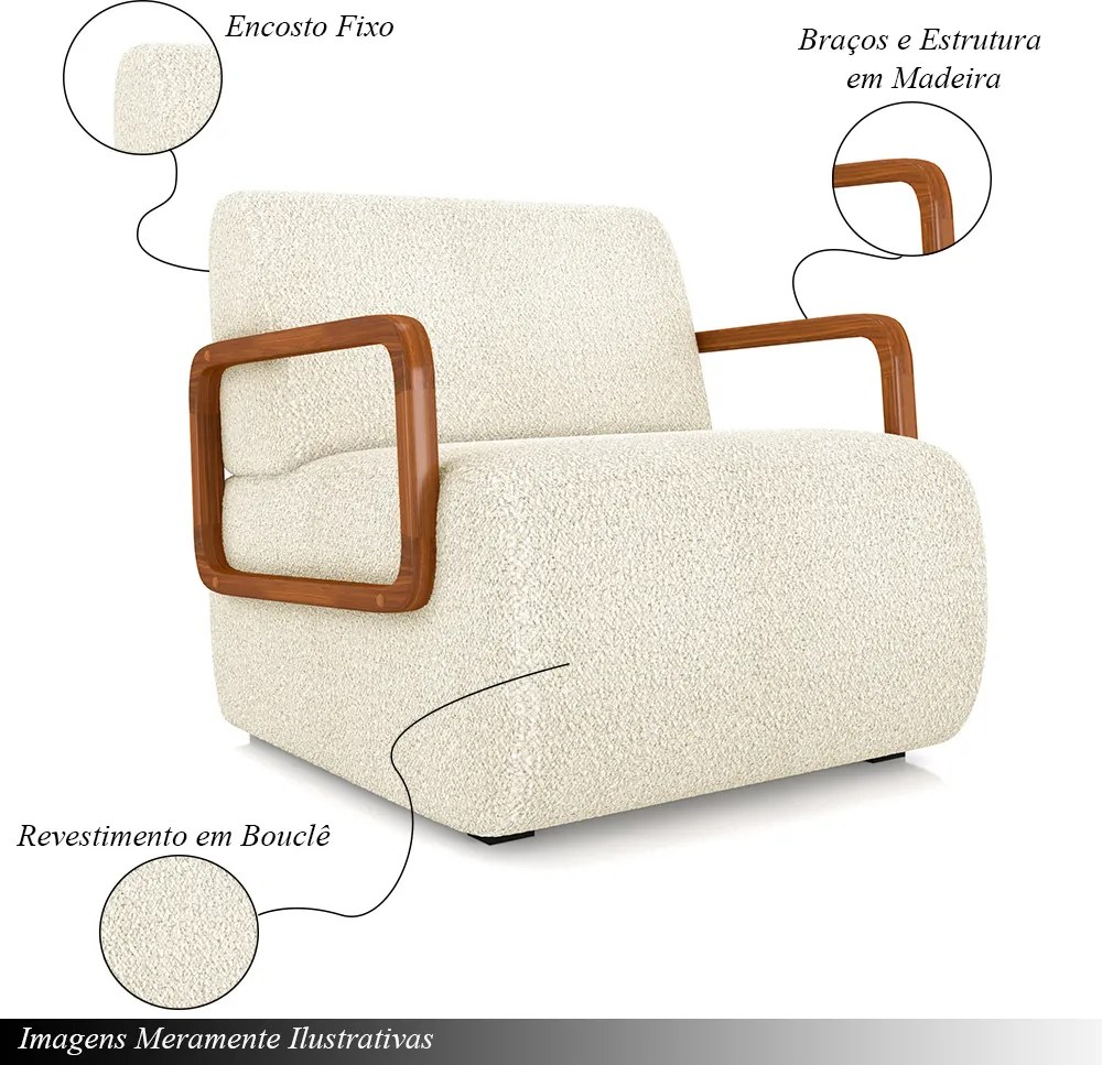 Kit 2 Poltronas Decorativa Sala de Estar Odessa Braços em Madeira Bouclê Off White G33 - Gran Belo
